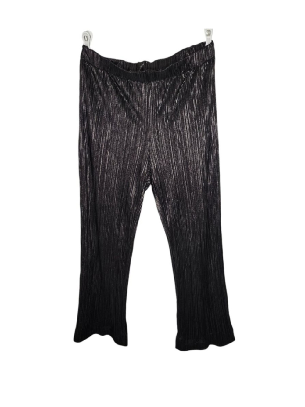 Chico's Black Silver Metallic Plissé Wide-leg Pleated Pants Size 2 L 12/14